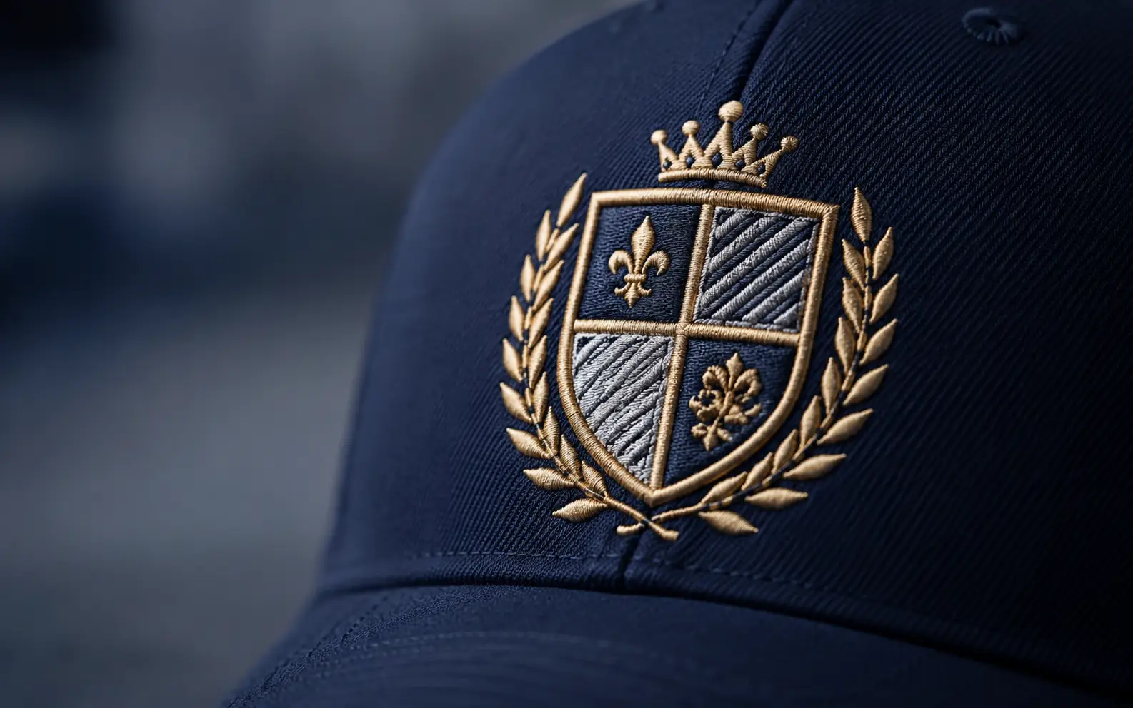 Embroidered crest close-up on a cap