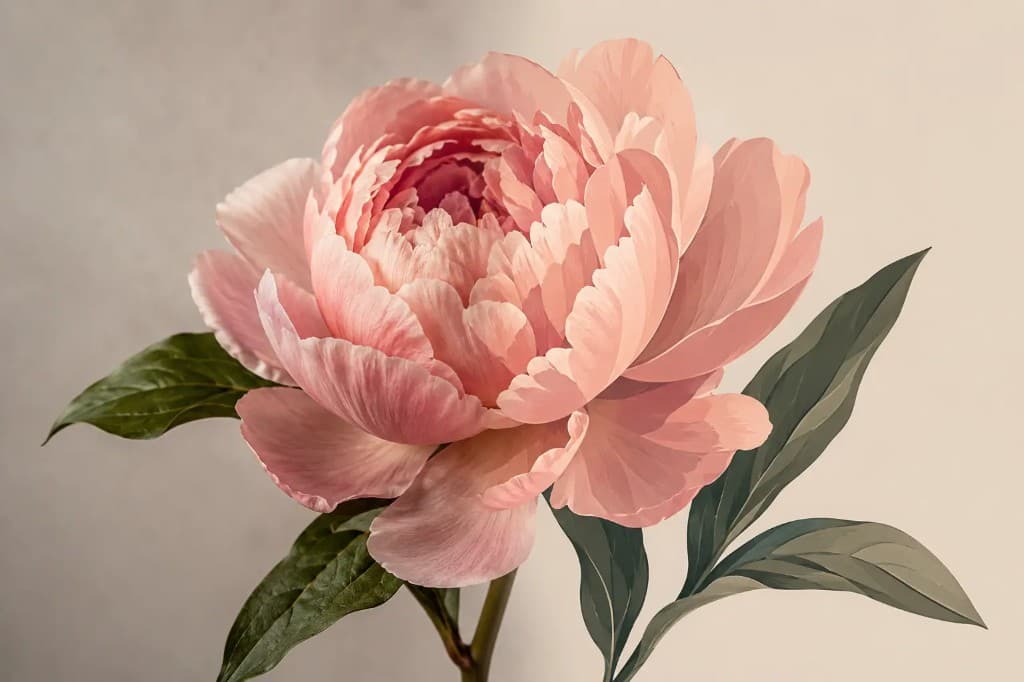 Stylized pink peony digital illustration with clean vector-style shading