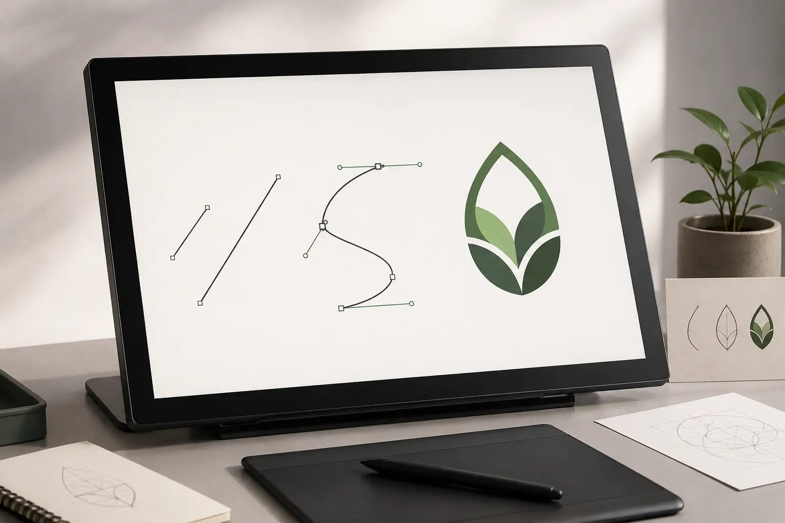 A beginner practicing the pen tool in a vector editor