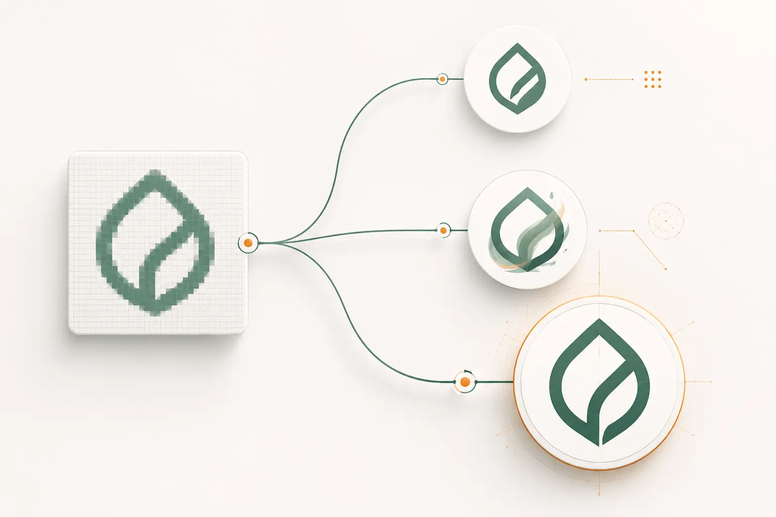 Raster logo beside its vector conversion on a design workspace Raster logo beside its vector conversion on a design workspace