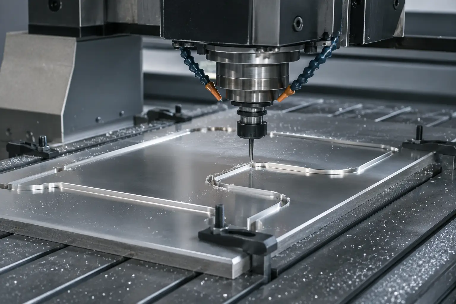 CNC router cutting an aluminum sign blank CNC router cutting an aluminum sign blank
